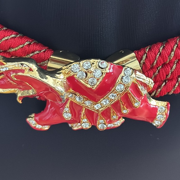 🛑🛑SOLD 🌸Vintage Gutos Red Rhinestone Elephant Stretch Belt - Picture 9 of 17